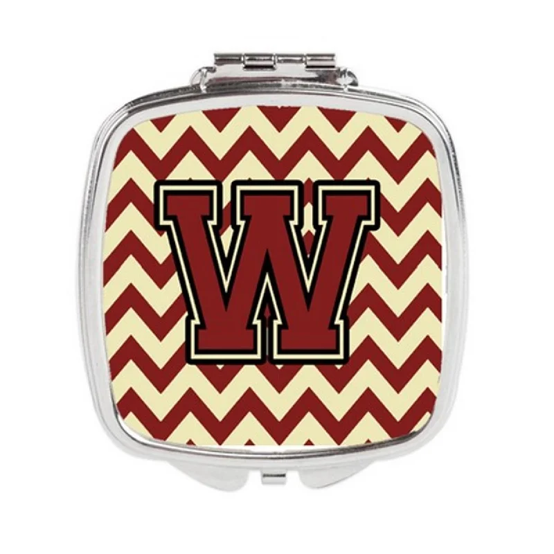 Carolines Treasures CJ1061-WSCM Letter W Chevron Maroon & Gold Compact Mirror