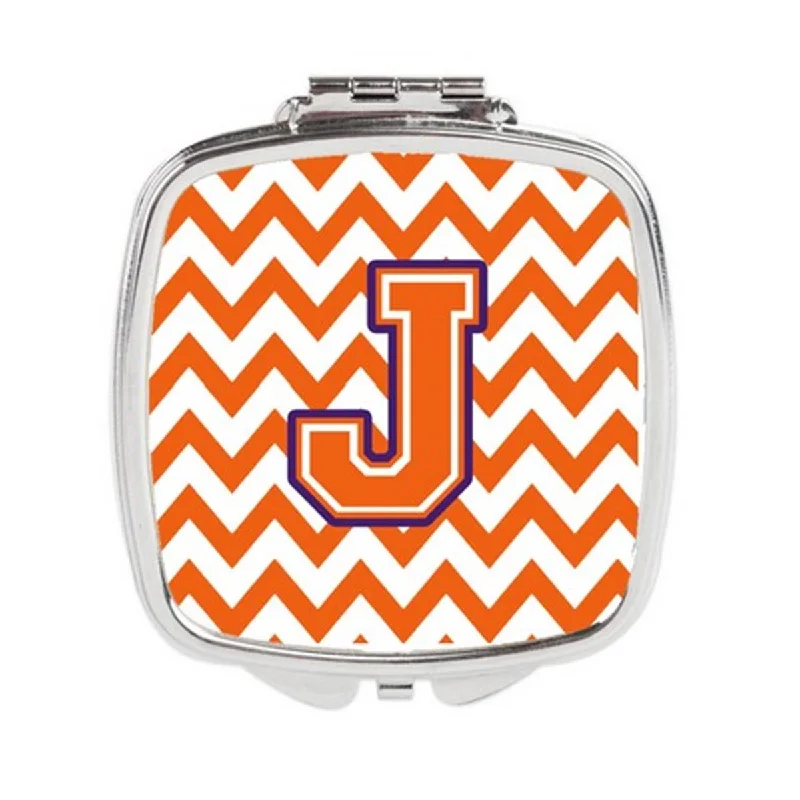 Carolines Treasures CJ1062-JSCM Letter J Chevron Orange & Regalia Compact Mirror