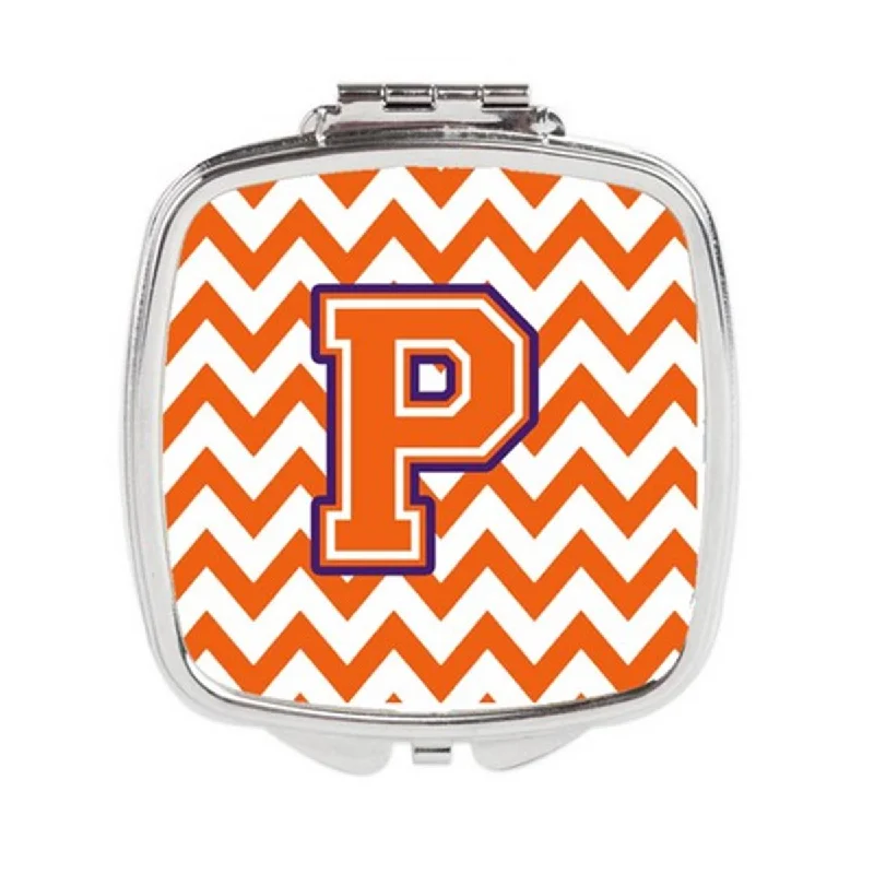 Carolines Treasures CJ1062-PSCM Letter P Chevron Orange & Regalia Compact Mirror