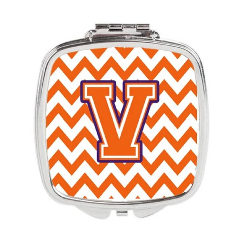 Carolines Treasures CJ1062-VSCM Letter V Chevron Orange & Regalia Compact Mirror