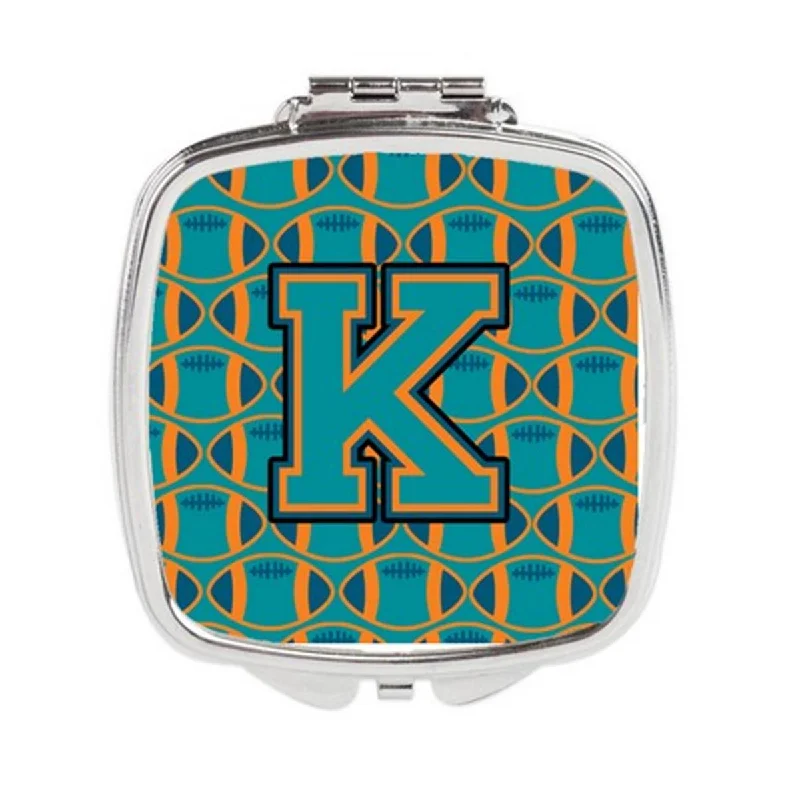 Carolines Treasures CJ1063-KSCM Letter K Football Aqua, Orange & Marine Blue Compact Mirror