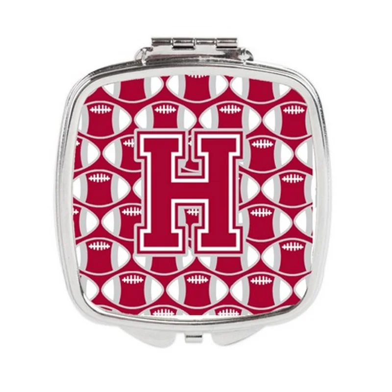 Carolines Treasures CJ1065-HSCM Letter H Football Crimson, Grey & White Compact Mirror