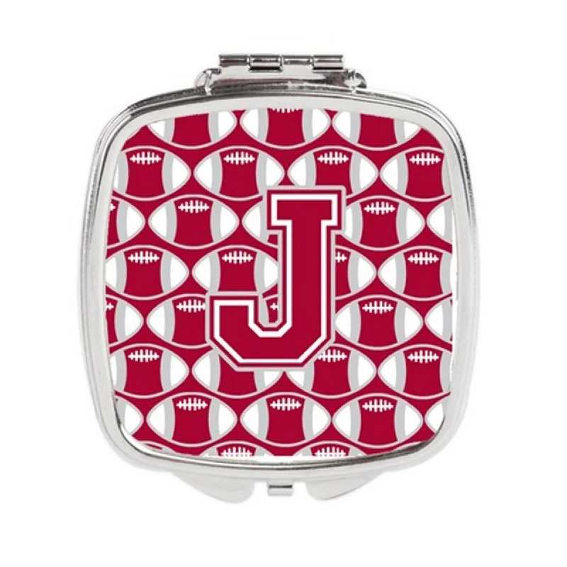 Carolines Treasures CJ1065-JSCM Letter J Football Crimson, Grey & White Compact Mirror