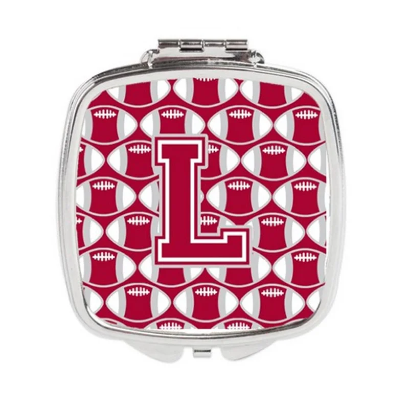 Carolines Treasures CJ1065-LSCM Letter L Football Crimson, Grey & White Compact Mirror