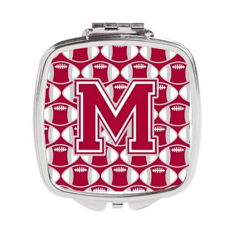 Carolines Treasures CJ1065-MSCM Letter M Football Crimson, Grey & White Compact Mirror