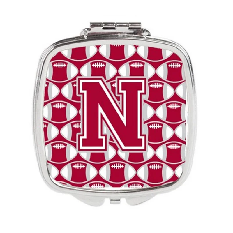 Carolines Treasures CJ1065-NSCM Letter N Football Crimson, Grey & White Compact Mirror