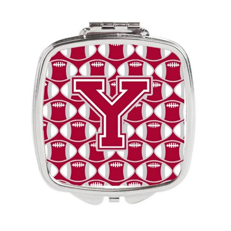 Carolines Treasures CJ1065-YSCM Letter Y Football Crimson, Grey & White Compact Mirror