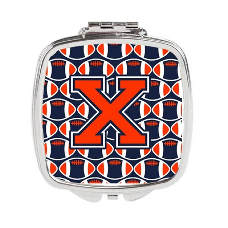 Carolines Treasures CJ1066-XSCM Letter X Football Orange, Blue & White Compact Mirror