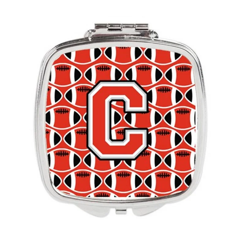 Carolines Treasures CJ1067-CSCM Letter C Football Scarlet & Grey Compact Mirror