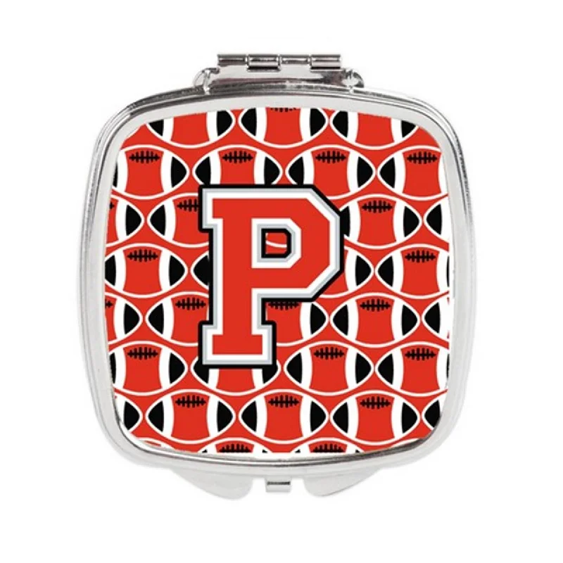 Carolines Treasures CJ1067-PSCM Letter P Football Scarlet & Grey Compact Mirror