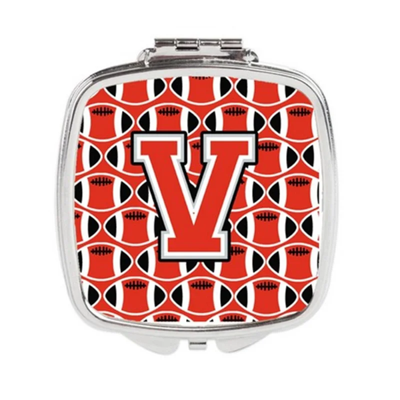 Carolines Treasures CJ1067-VSCM Letter V Football Scarlet & Grey Compact Mirror