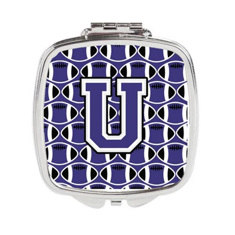 Carolines Treasures CJ1068-USCM Letter U Football Purple & White Compact Mirror