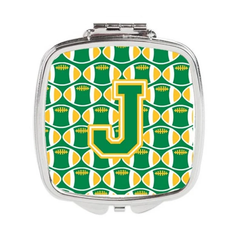 Carolines Treasures CJ1069-JSCM Letter J Football Green & Gold Compact Mirror