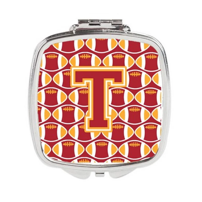 Carolines Treasures CJ1070-TSCM Letter T Football Cardinal & Gold Compact Mirror