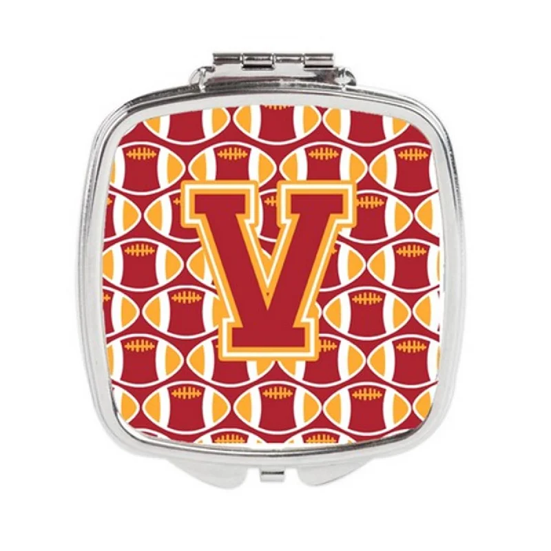 Carolines Treasures CJ1070-VSCM Letter V Football Cardinal & Gold Compact Mirror