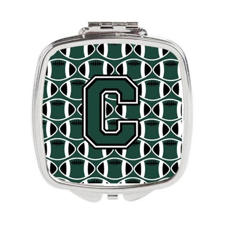 Carolines Treasures CJ1071-CSCM Letter C Football Green & White Compact Mirror