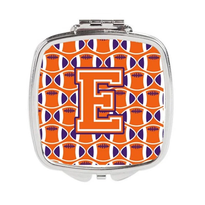 Carolines Treasures CJ1072-ESCM Letter E Football Orange, White & Regalia Compact Mirror