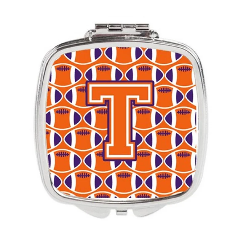 Carolines Treasures CJ1072-TSCM Letter T Football Orange, White & Regalia Compact Mirror