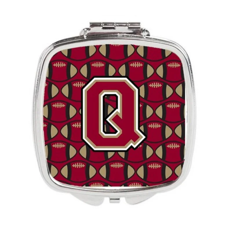 Carolines Treasures CJ1078-QSCM Letter Q Football Garnet & Gold Compact Mirror