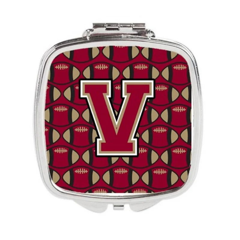 Carolines Treasures CJ1078-VSCM Letter V Football Garnet & Gold Compact Mirror