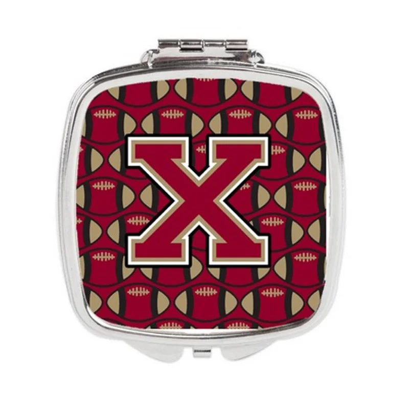 Carolines Treasures CJ1078-XSCM Letter X Football Garnet & Gold Compact Mirror