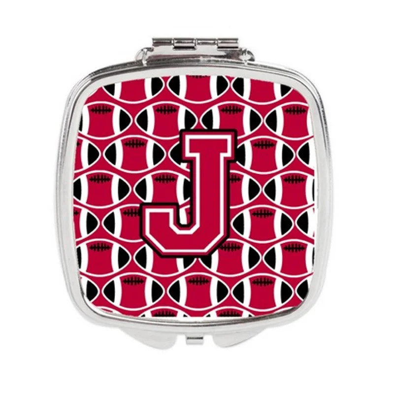 Carolines Treasures CJ1079-JSCM Letter J Football Crimson & White Compact Mirror