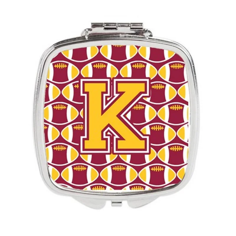 Carolines Treasures CJ1081-KSCM Letter K Football Maroon & Gold Compact Mirror