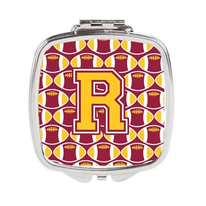 Carolines Treasures CJ1081-RSCM Letter R Football Maroon & Gold Compact Mirror