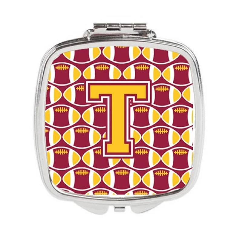 Carolines Treasures CJ1081-TSCM Letter T Football Maroon & Gold Compact Mirror