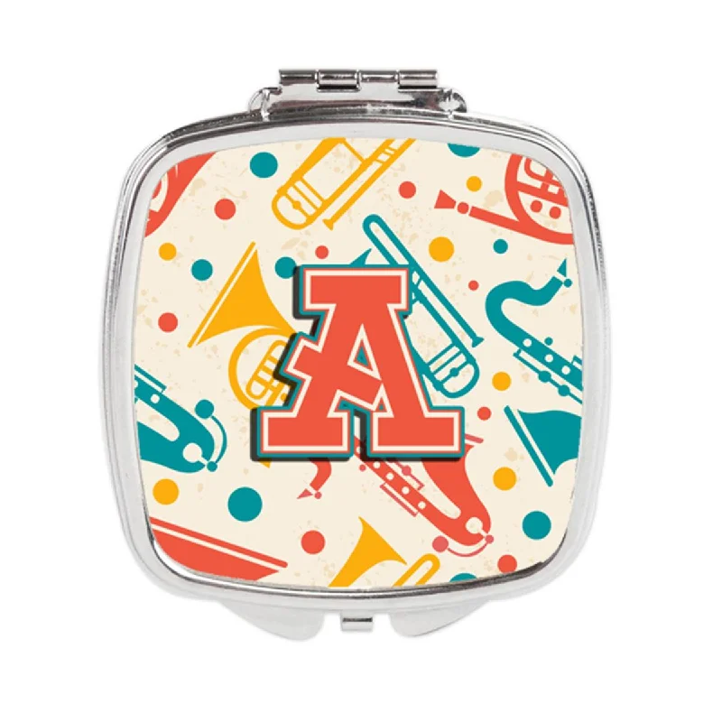 Carolines Treasures CJ2001-ASCM Letter a Retro Teal Orange Musical Instruments Initial Compact Mirror