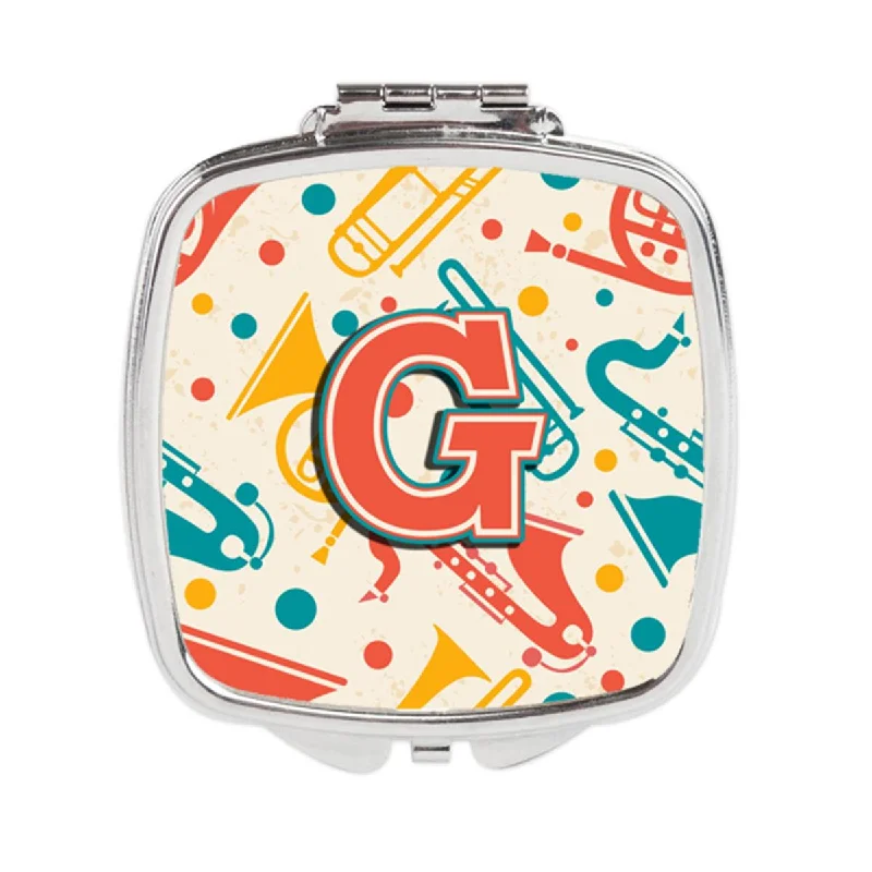 Carolines Treasures CJ2001-GSCM Letter G Retro Teal Orange Musical Instruments Initial Compact Mirror