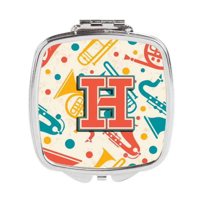 Carolines Treasures CJ2001-HSCM Letter H Retro Teal Orange Musical Instruments Initial Compact Mirror