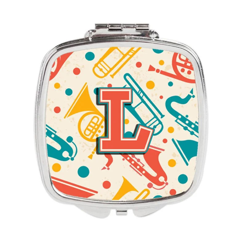 Carolines Treasures CJ2001-LSCM Letter L Retro Teal Orange Musical Instruments Initial Compact Mirror