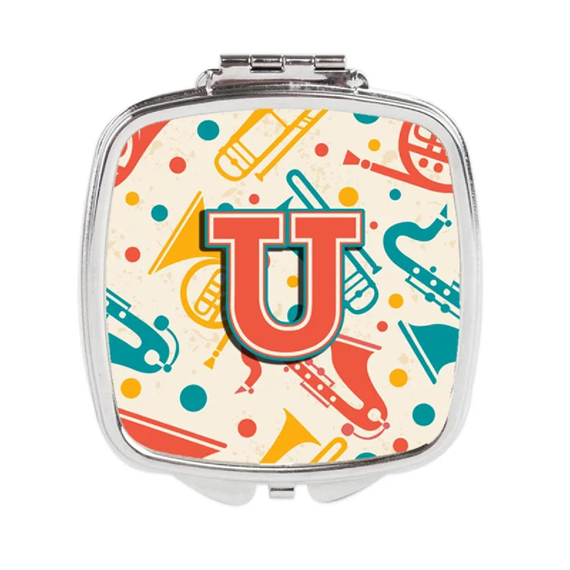 Carolines Treasures CJ2001-USCM Letter U Retro Teal Orange Musical Instruments Initial Compact Mirror