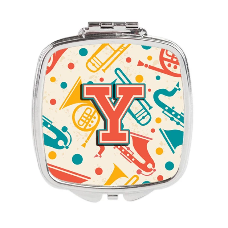 Carolines Treasures CJ2001-YSCM Letter Y Retro Teal Orange Musical Instruments Initial Compact Mirror