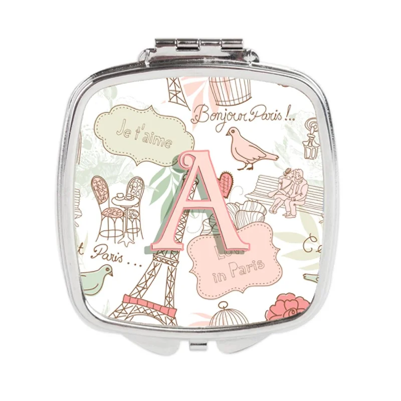 Carolines Treasures CJ2002-ASCM Letter a Love in Paris Pink Compact Mirror