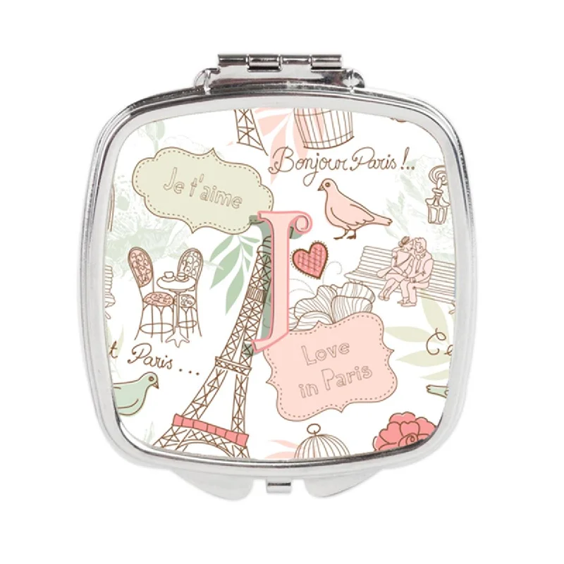 Carolines Treasures CJ2002-JSCM Letter J Love in Paris Pink Compact Mirror