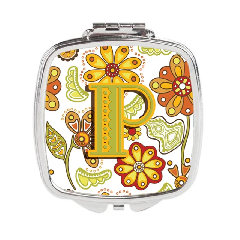 Carolines Treasures CJ2003-PSCM Letter P Floral Mustard & Green Compact Mirror