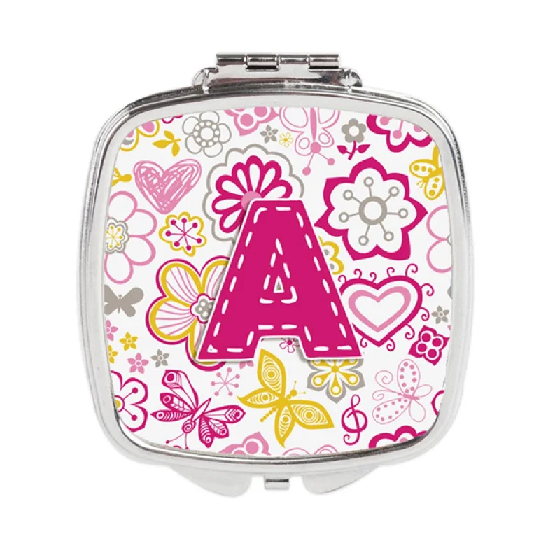 Carolines Treasures CJ2005-ASCM Letter a Flowers & Butterflies Pink Compact Mirror