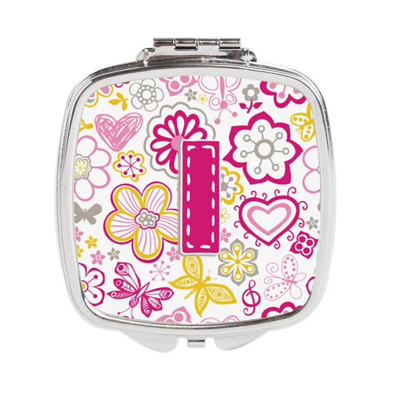 Carolines Treasures CJ2005-ISCM Letter I Flowers & Butterflies Pink Compact Mirror