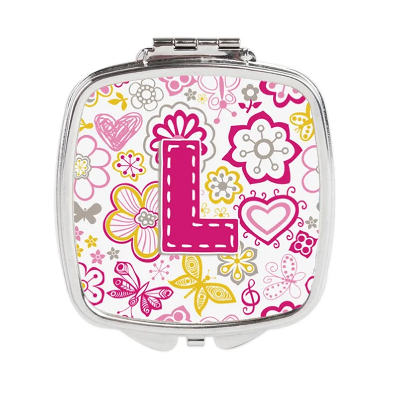 Carolines Treasures CJ2005-LSCM Letter L Flowers & Butterflies Pink Compact Mirror