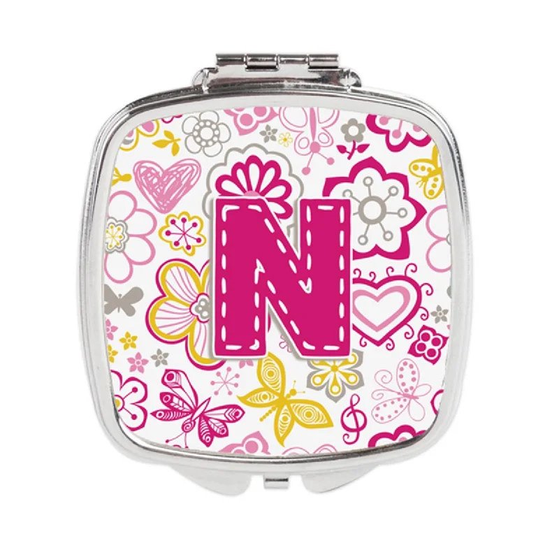 Carolines Treasures CJ2005-NSCM Letter N Flowers & Butterflies Pink Compact Mirror