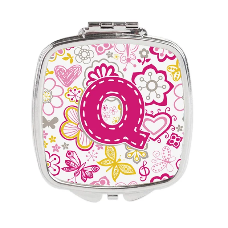 Carolines Treasures CJ2005-QSCM Letter Q Flowers & Butterflies Pink Compact Mirror