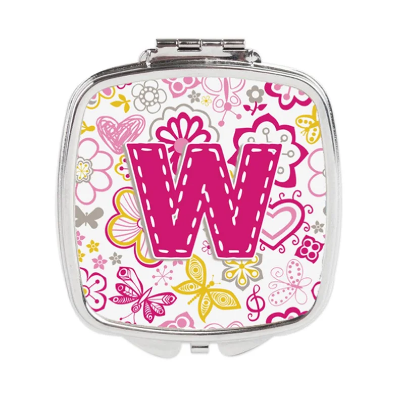 Carolines Treasures CJ2005-WSCM Letter W Flowers & Butterflies Pink Compact Mirror