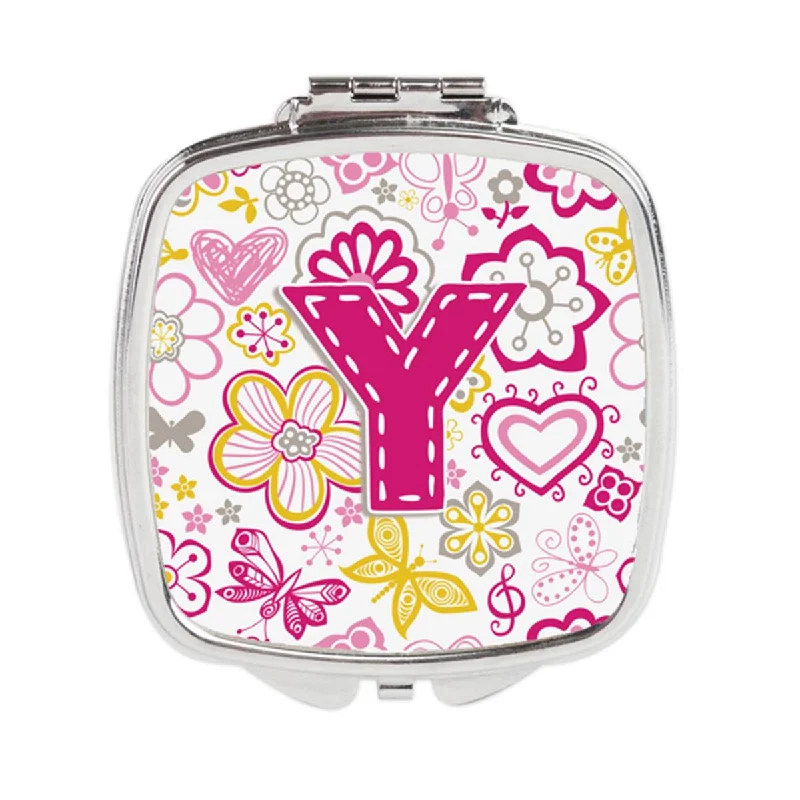 Carolines Treasures CJ2005-YSCM Letter Y Flowers & Butterflies Pink Compact Mirror