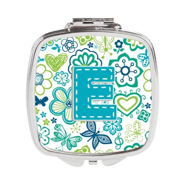 Carolines Treasures CJ2006-ESCM Letter E Flowers & Butterflies Teal Blue Compact Mirror