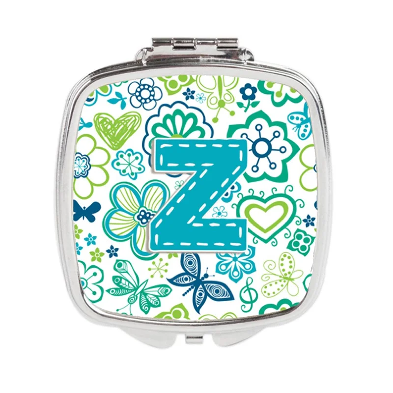 Carolines Treasures CJ2006-ZSCM Letter Z Flowers & Butterflies Teal Blue Compact Mirror