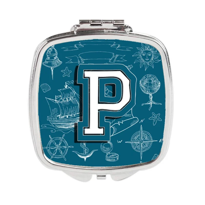 Carolines Treasures CJ2014-PSCM Letter P Sea Doodles Initial Alphabet Compact Mirror