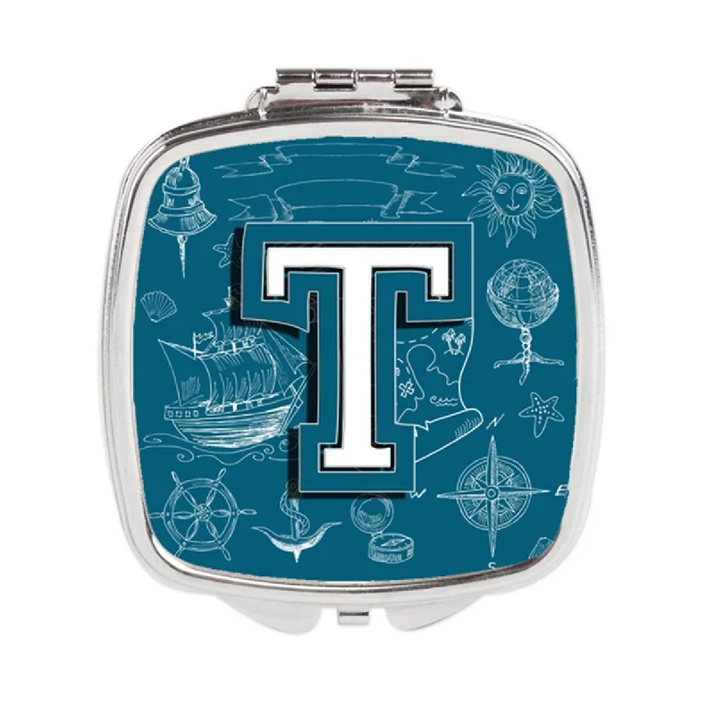 Carolines Treasures CJ2014-TSCM Letter T Sea Doodles Initial Alphabet Compact Mirror