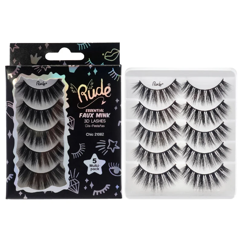 Essential Faux Mink 3D Lashes - Chic by Rude Cosmetics for Women - 5 Pair Eyelashes